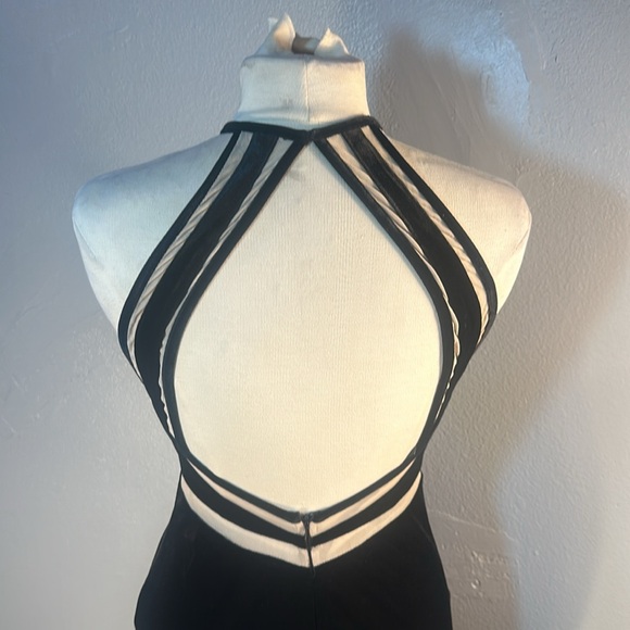 Velvet black dress see through cream fabric net by Xscape Size 8 - Picture 5 of 8